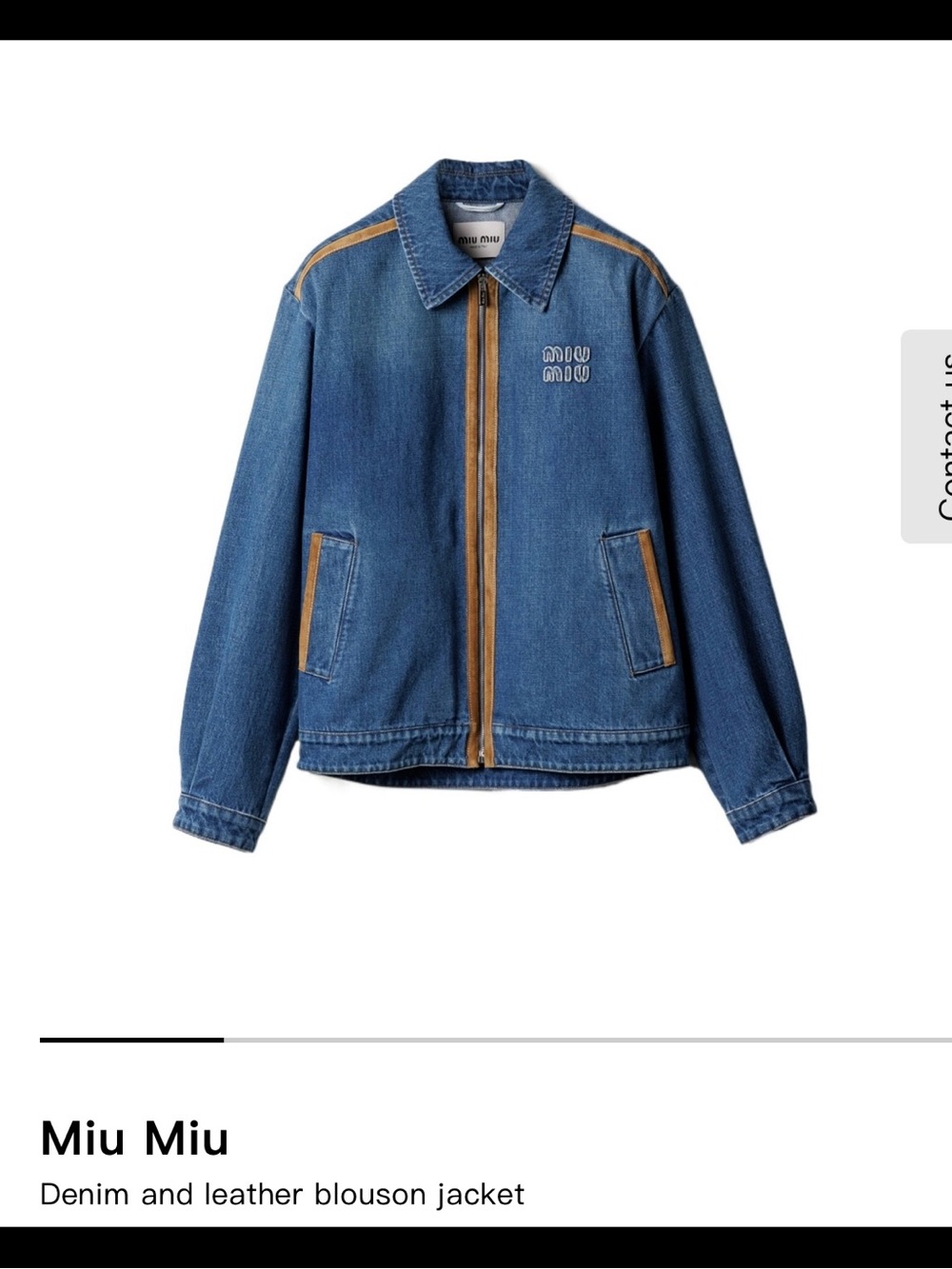 Miu Miu Blue Denim Jacket with Tan Leather Trim
